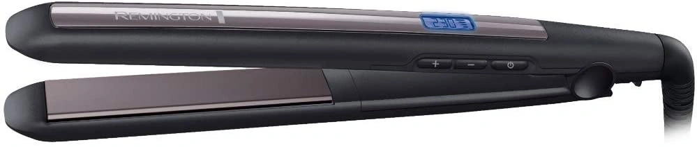 Schwarzes Glätteisen von Remington mit digitaler Anzeige und Knöpfen.