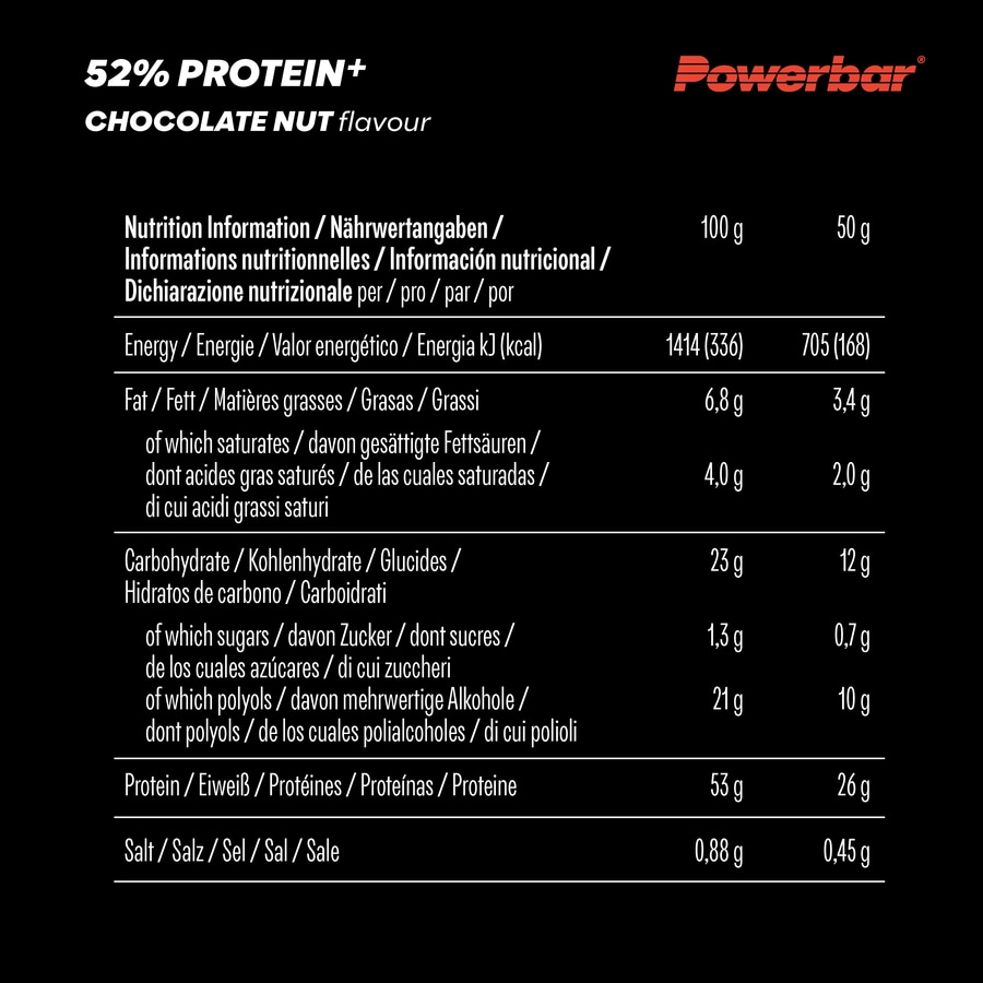 POWERBAR 52% Protein Plus Chocolate Nut 20x50g High Protein Low Sugar Riegel