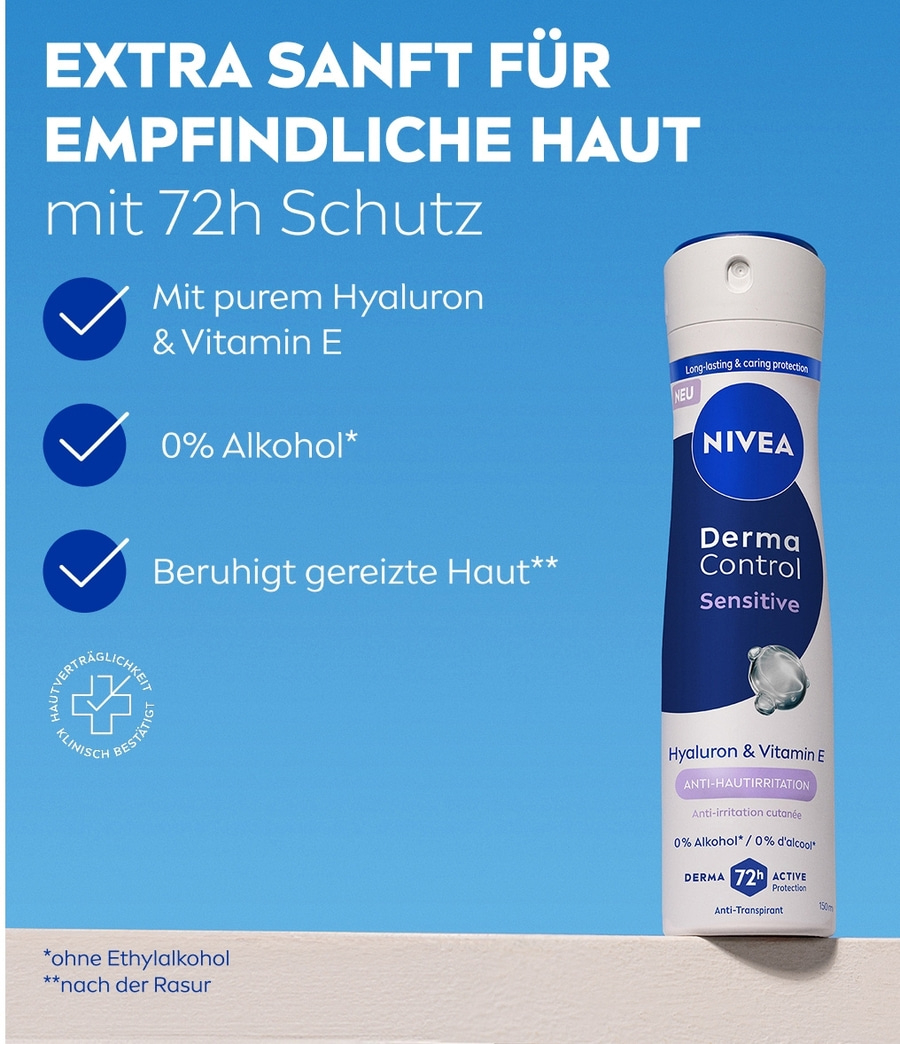 Nivea Derma Control Sensitive mit Hyaluron & Vitamin E für empfindliche Haut