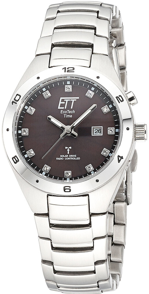 Silberne Armbanduhr mit braunem Zifferblatt und Diamanten, ETT EcoTech Time