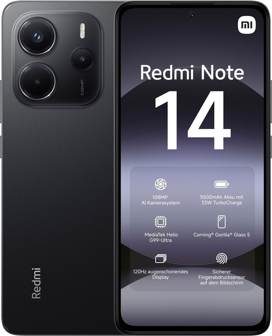 Redmi Note 14 Smartphone mit 108MP Kamera, 120Hz Display und Fingerabdrucksensor