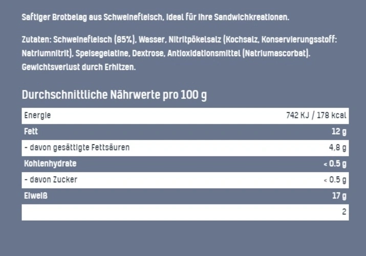 Aufdruck auf Lebensmitteln mit Zutatenliste und Nährwertangaben