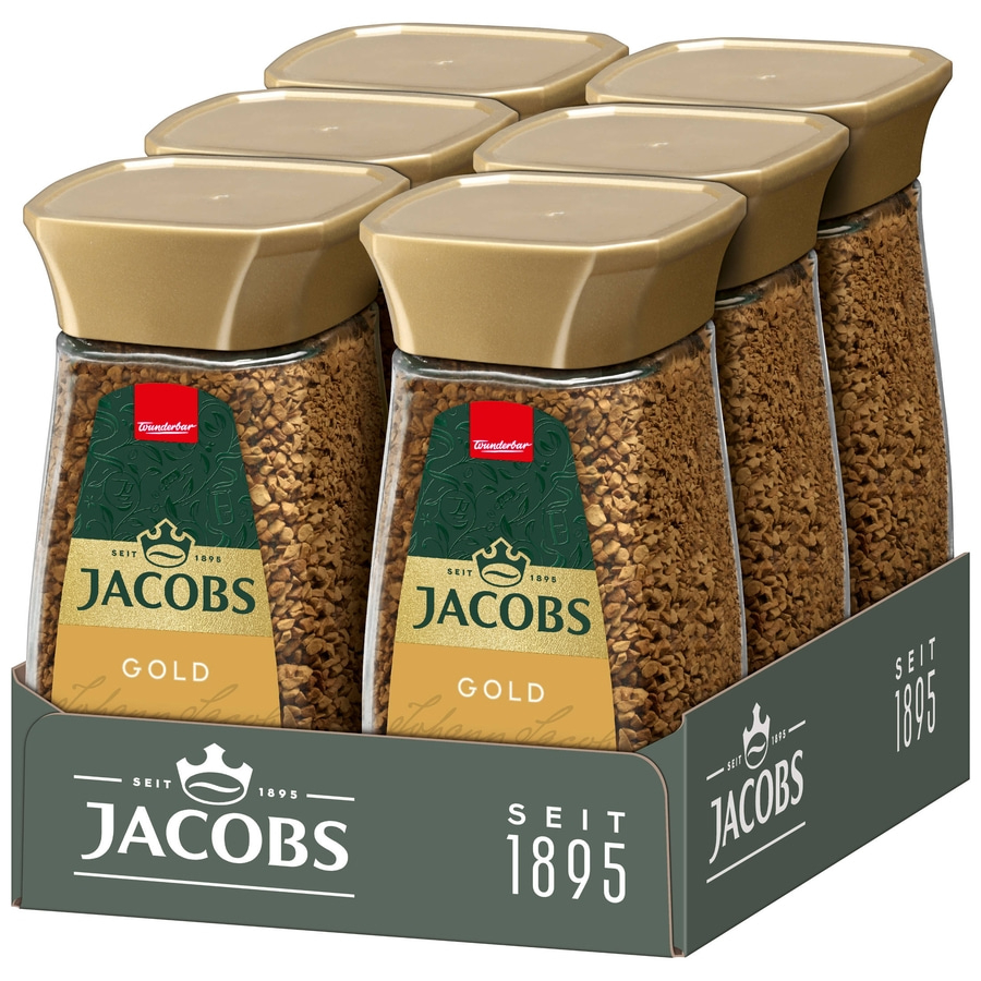 JACOBS Löskaffee Gold 6 x 200 g Gläser löslicher Kaffee Instantkaffee 1,2 kg