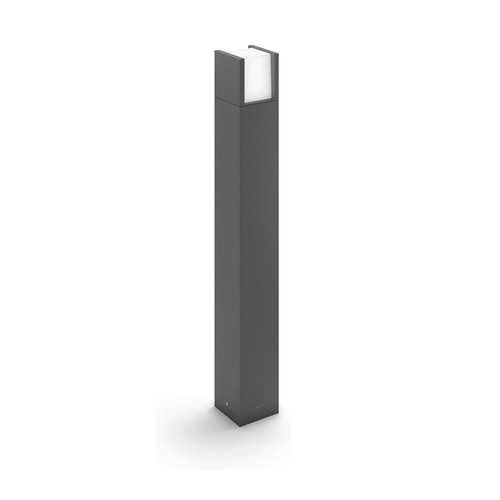 Graue Säulenleuchte mit quadratischem Kopf und weißem Licht, modernes Design