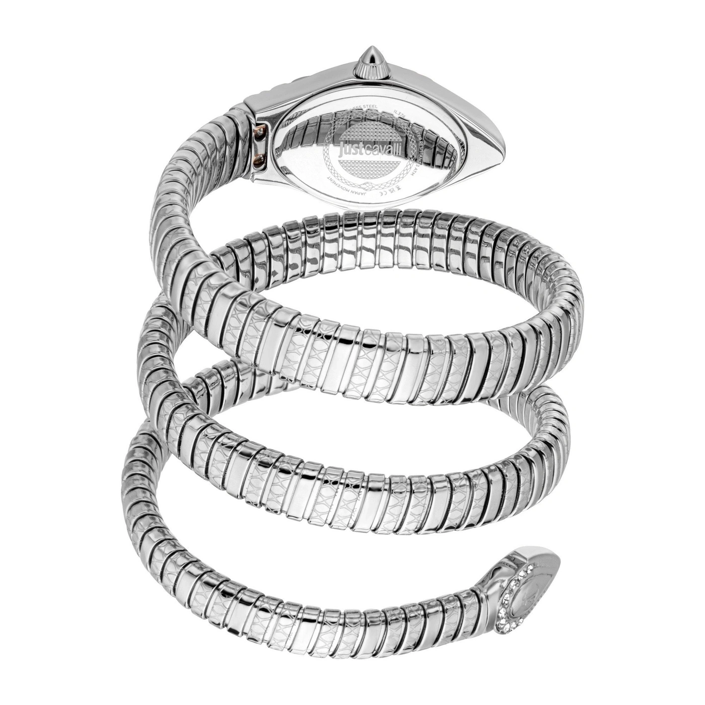 Silberne Schlangenarmbanduhr mit Kristallen am Kopf