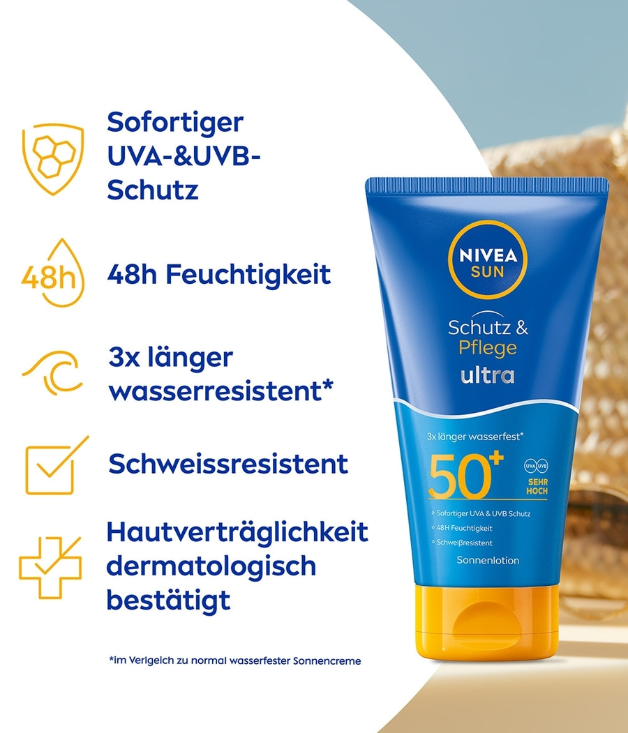 NIVEA SUN Schutz & Pflege Ultra Lotion wasserfeste Sonnencreme LSF50+ 2 x 150ml
