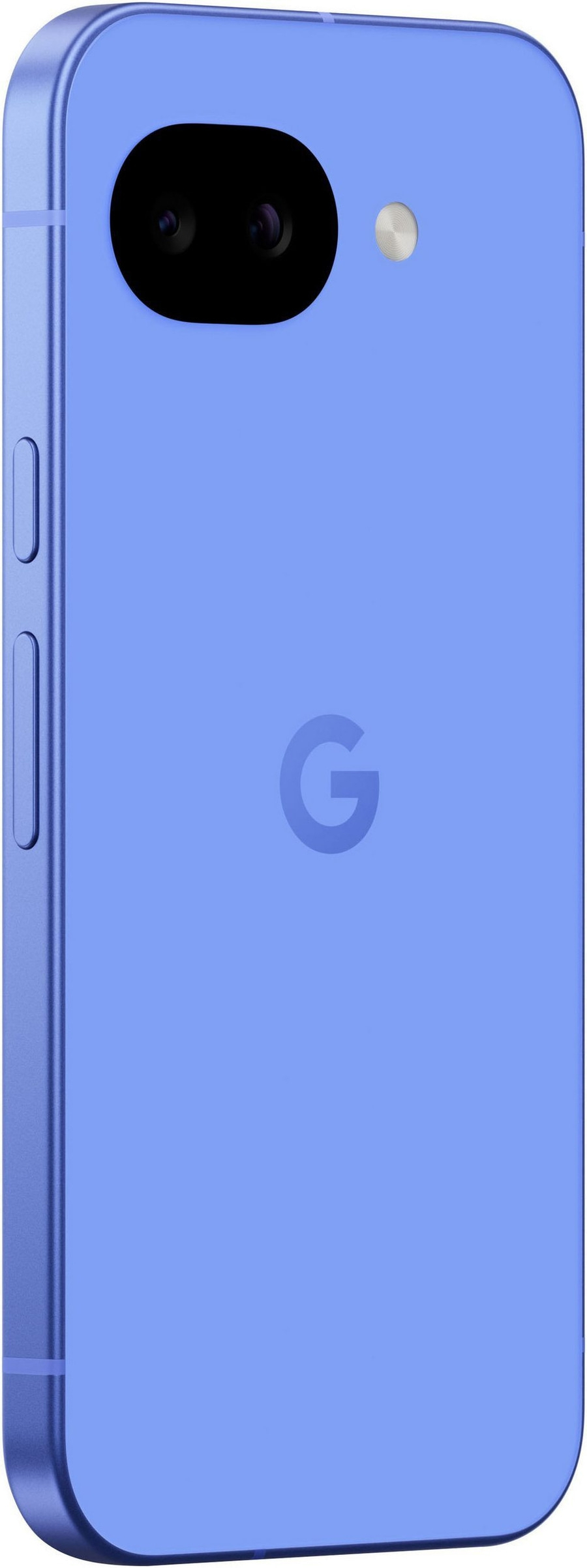 Ein blaues Google Pixel mit Kameras und G-Logo.