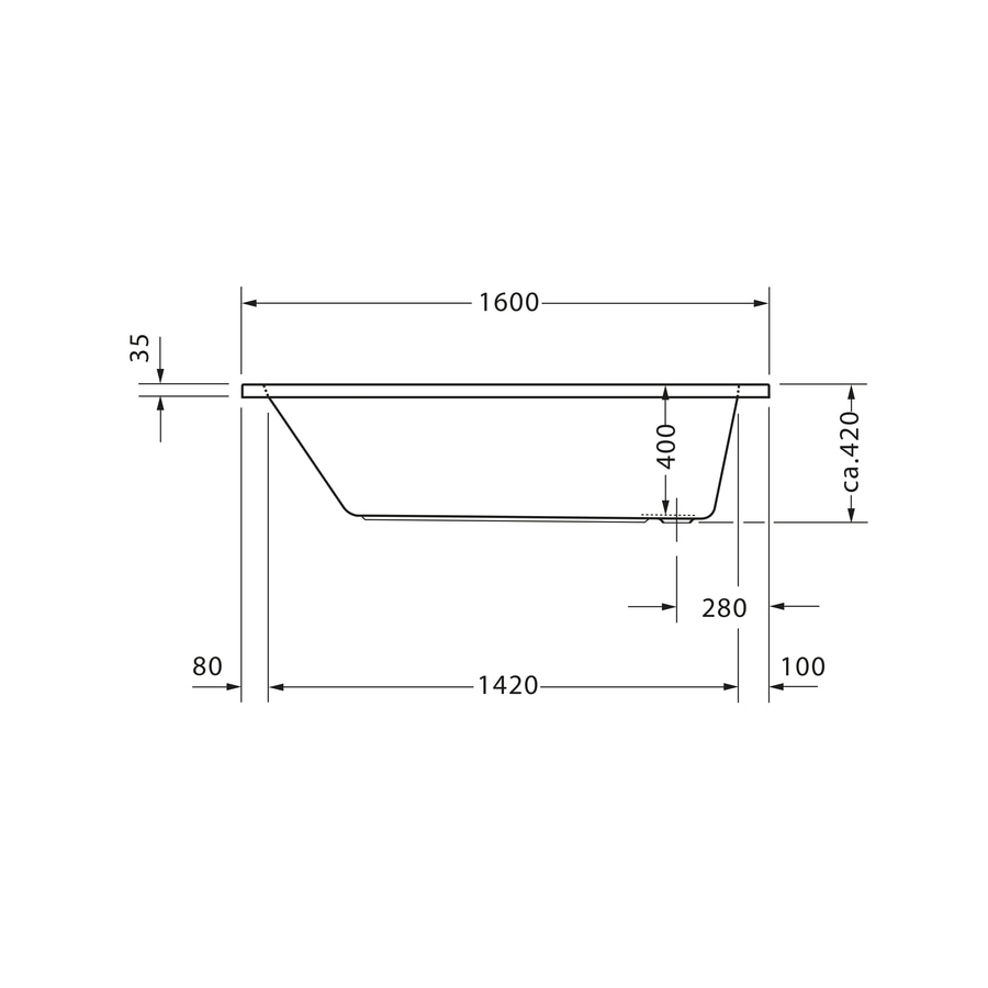 DURAVIT Badewanne D-Code 1600 x 700 mm Weiß Wanne mit Rückenschräge