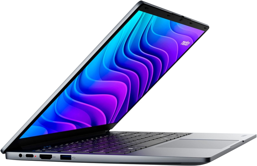 Ein geöffneter Laptop mit einem bunten Hintergrund auf dem Bildschirm.