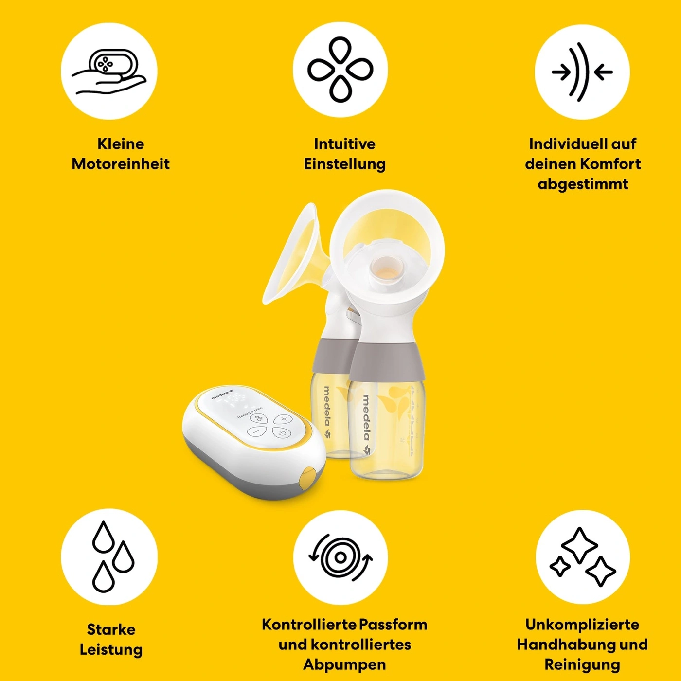 Medela Freestyle: intuitive Einstellung, individuelle Anpassung, starke Leistung, einfache Handhabung und Reinigung
