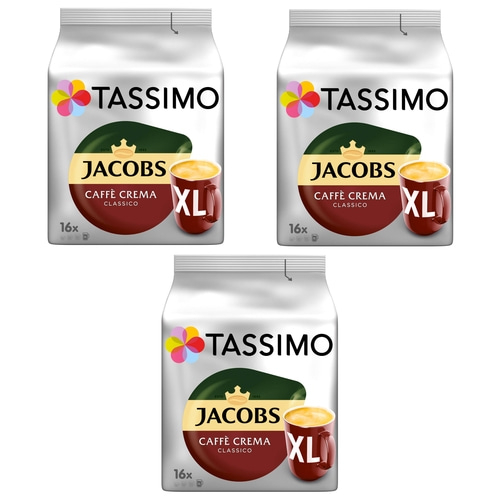 Drei Tassimo Jacobs Caffè Crema Classic XL Kaffeepackungen