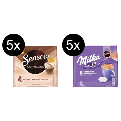 SENSEO Pads Typ Cappuccino & Milka Schoko je 5 Packungen insgesamt 80 Getränke