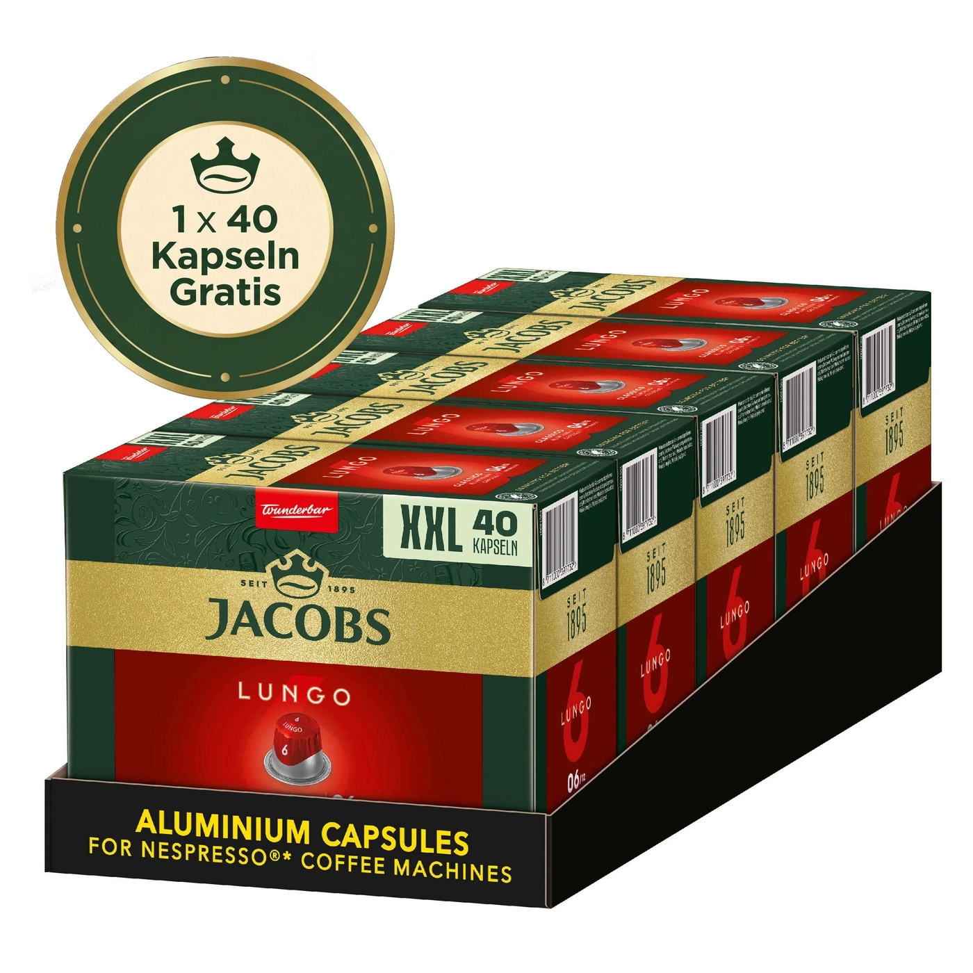 Kaffee Kapseln Jacobs Lungo XXL 40 Kapseln Gratis Aluminium für Nespresso Maschinen