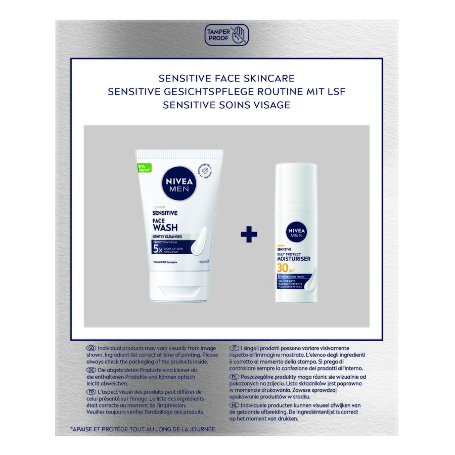 NIVEA MEN Sensitive Waschgel + Gesichtspflege LSF 30 Set & Gesichtscreme NIVEA MEN Sensitive Waschgel + Gesichtspflege LSF 30 Set & Gesichtscreme