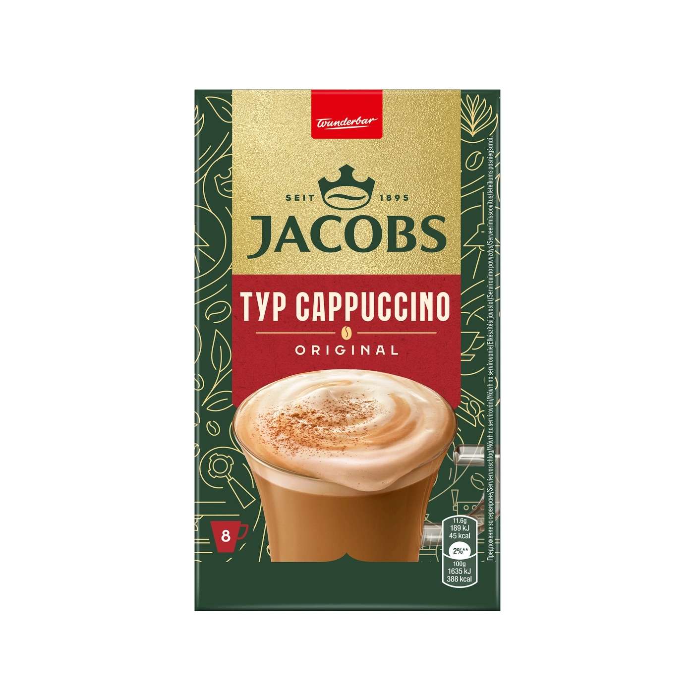 Jacobs Typ Cappuccino Original Kaffee-Packung mit 8 Portionen.