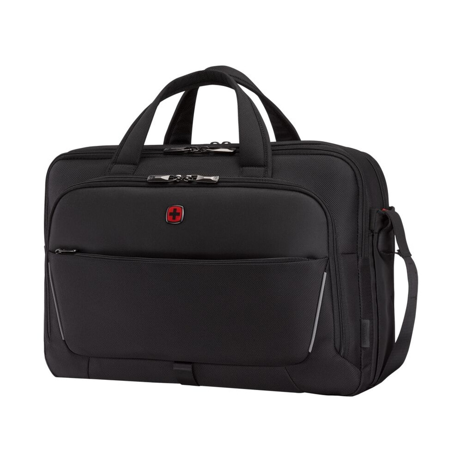 Schwarze Aktentasche mit rotem Kreuz, Griffen und Schulterriemen, Swissgear