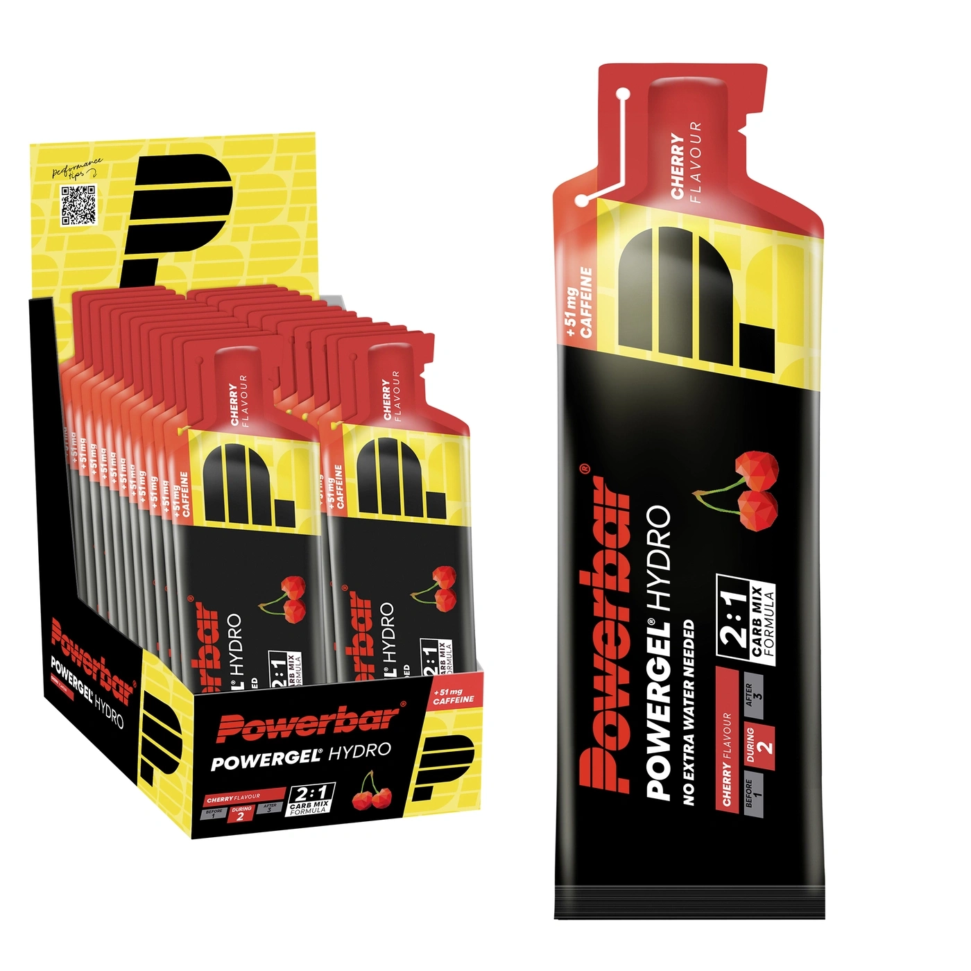POWERBAR PowerGel Hydro Cherry High Carb Energie Gel Natrium Koffein 24 x 67 ml