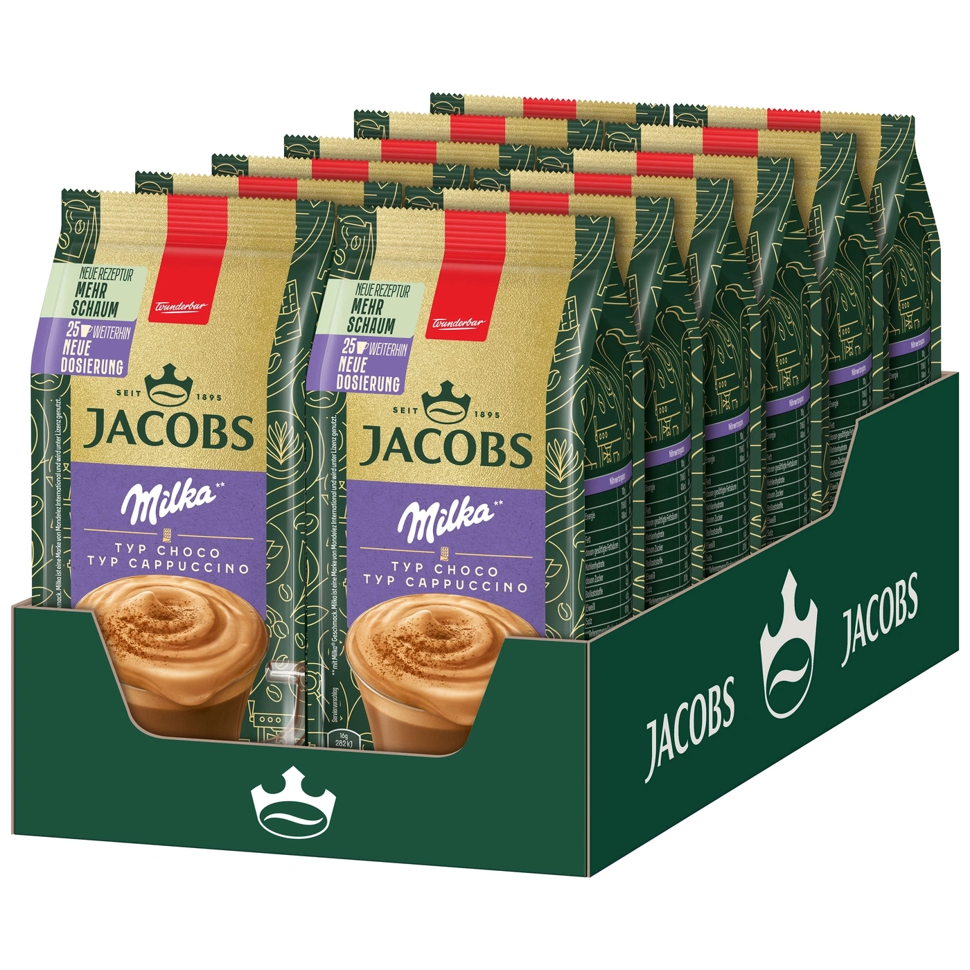 Jacobs Milka Cappuccino Packung, Schokolade, Kaffee, Getränk, Werbung, Produkt, Angebot, Kaffeepulver