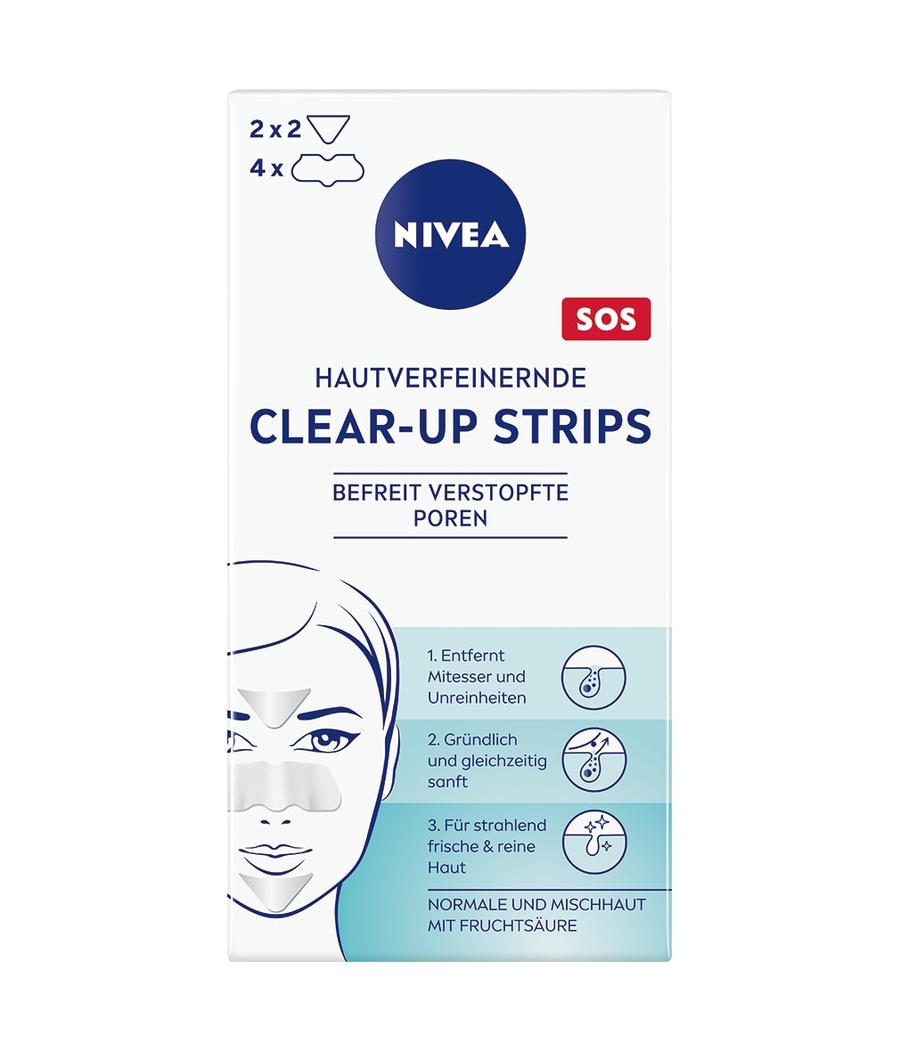 Nivea Clear-Up Strips, Hautverfeinernde, befreit verstopfte Poren, für normale und Mischhaut