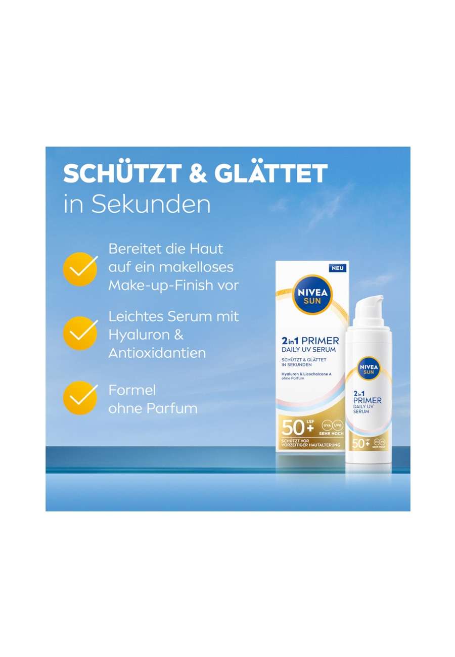 Nivea Sun 2in1 Primer Daily UV Serum mit LSF 50+ im Himmel