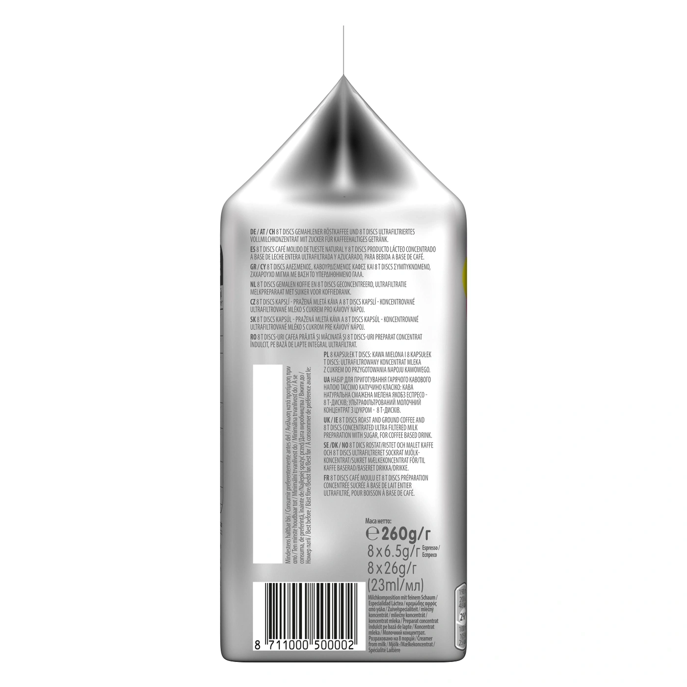 Kaffee-Packung mit Espresso- und Milchkonzentrat, 260g, 8x6.5g Espresso, 8x26g Milch