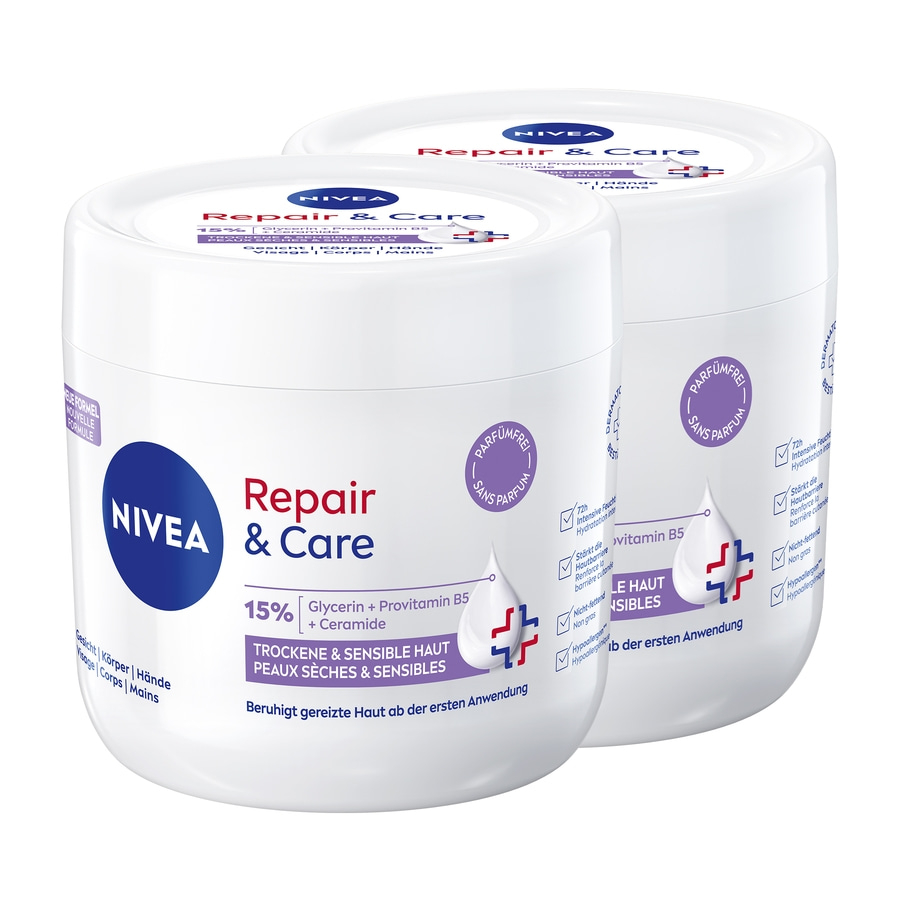 Nivea Repair & Care Creme, 15% Glycerin, Provitamin B5, Ceramide, trockene Haut, sensible Haut