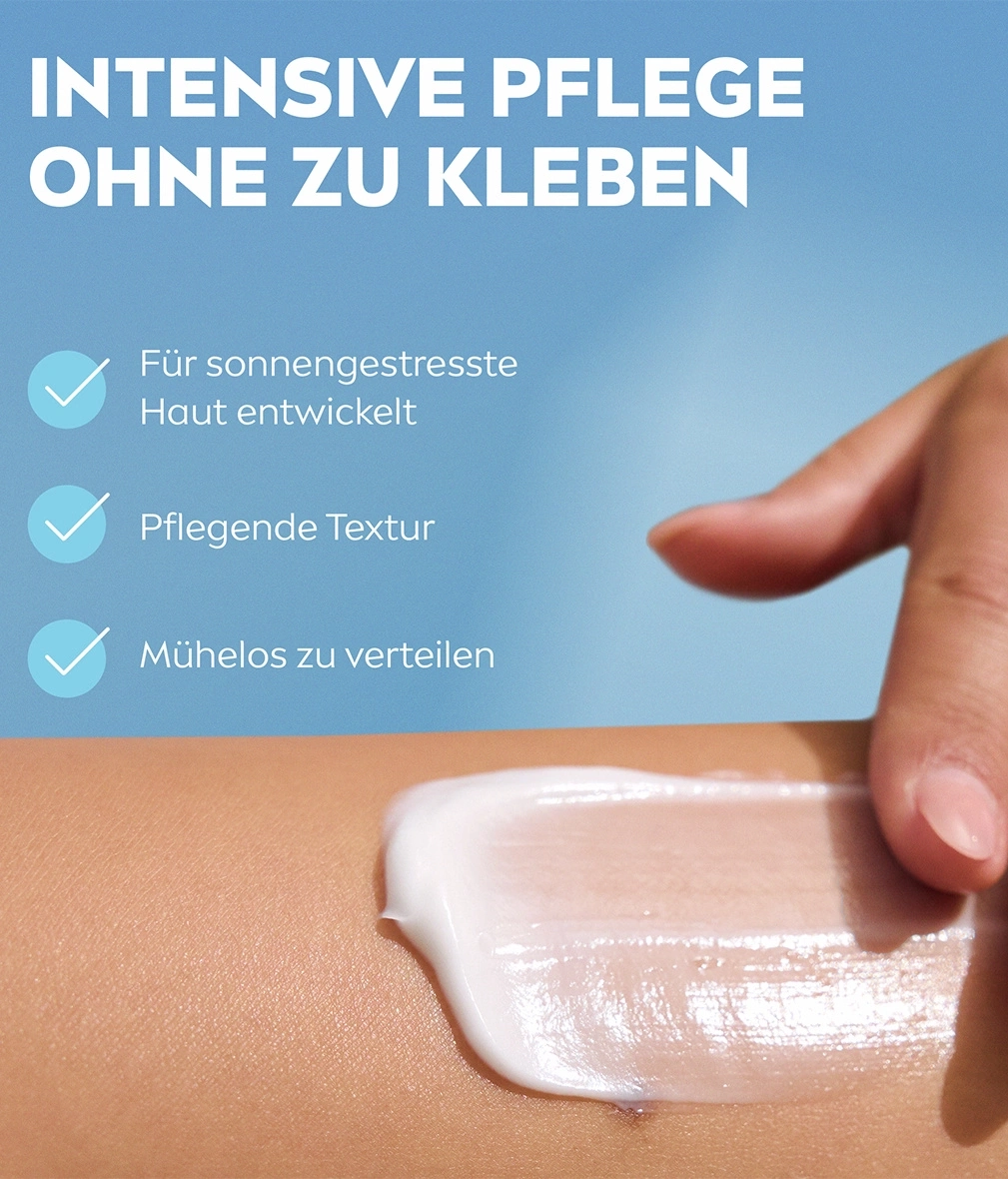 Intensive Pflege ohne zu kleben für sonnengestresste Haut.