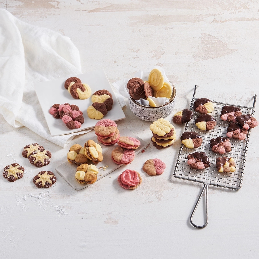 BETTY BOSSI Cookie Press Kunststoff Edelstahl Kekspresse Kekse Lila Weiß NEU