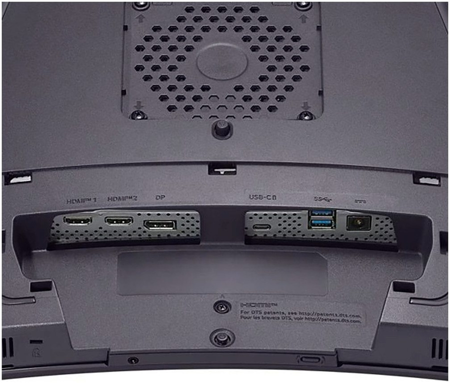 Rückseite eines Monitors mit HDMI-, DP- und USB-C-Anschlüssen