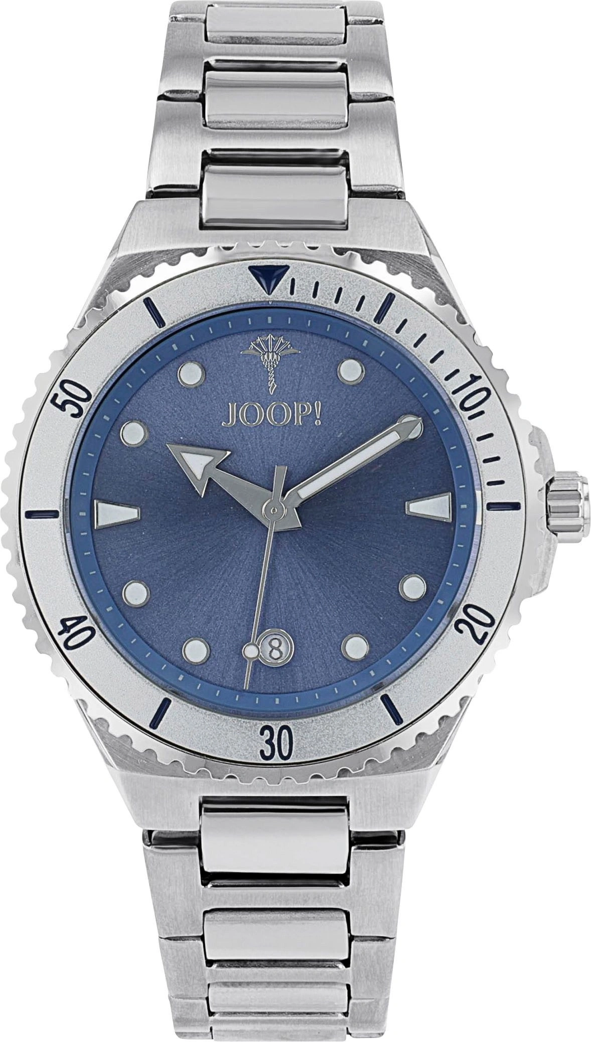 Edelstahl-Armbanduhr mit blauem Zifferblatt und Datum
