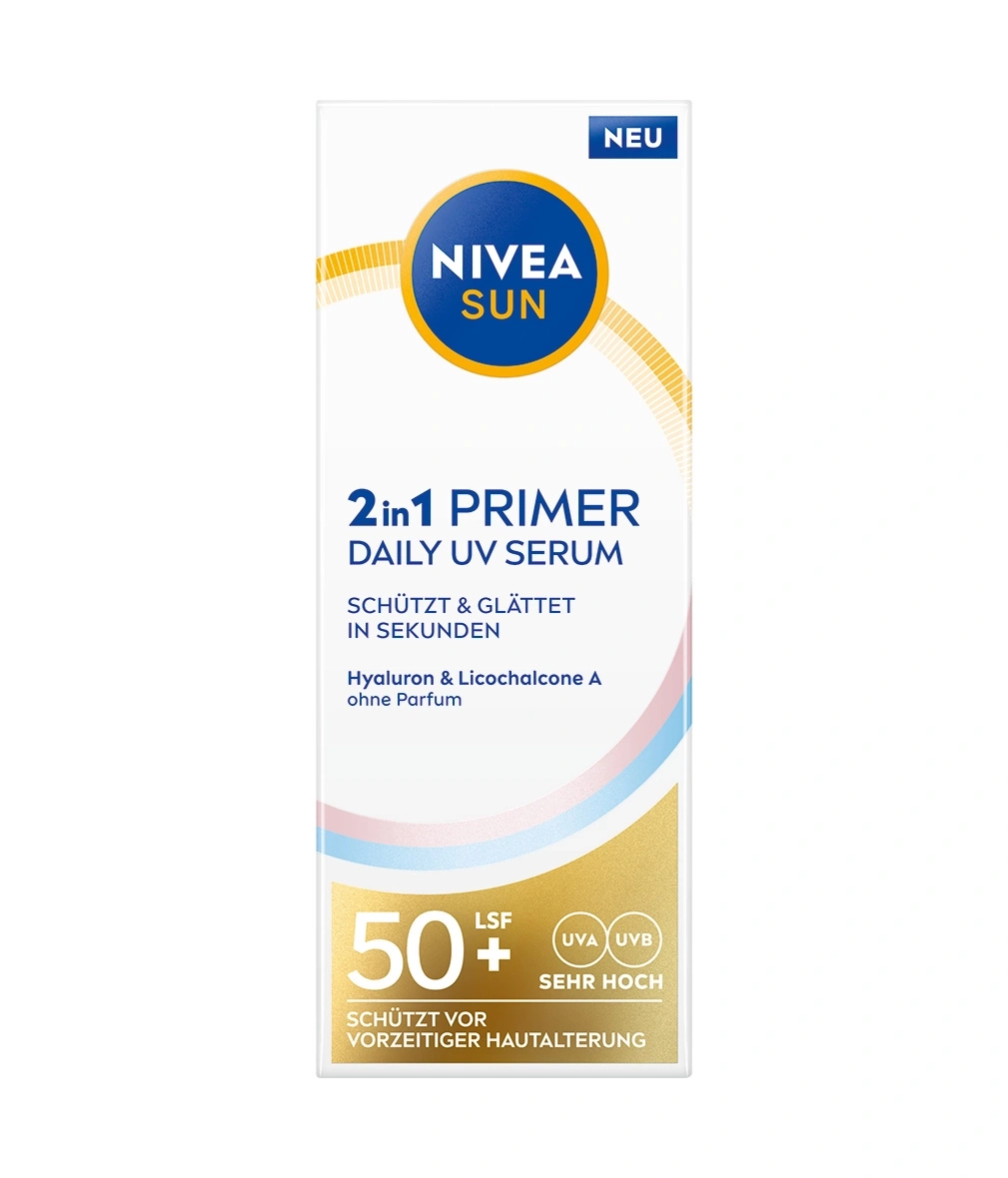 Nivea Sun 2in1 Primer, Sonnenschutz, schützt vor Hautalterung, LSF 50+, ohne Parfum