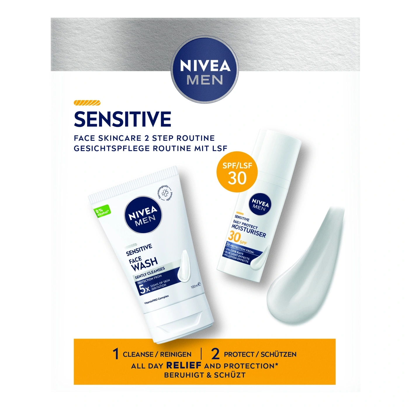 Nivea Men Sensitive Gesichtsreiniger und Feuchtigkeitscreme mit LSF 30