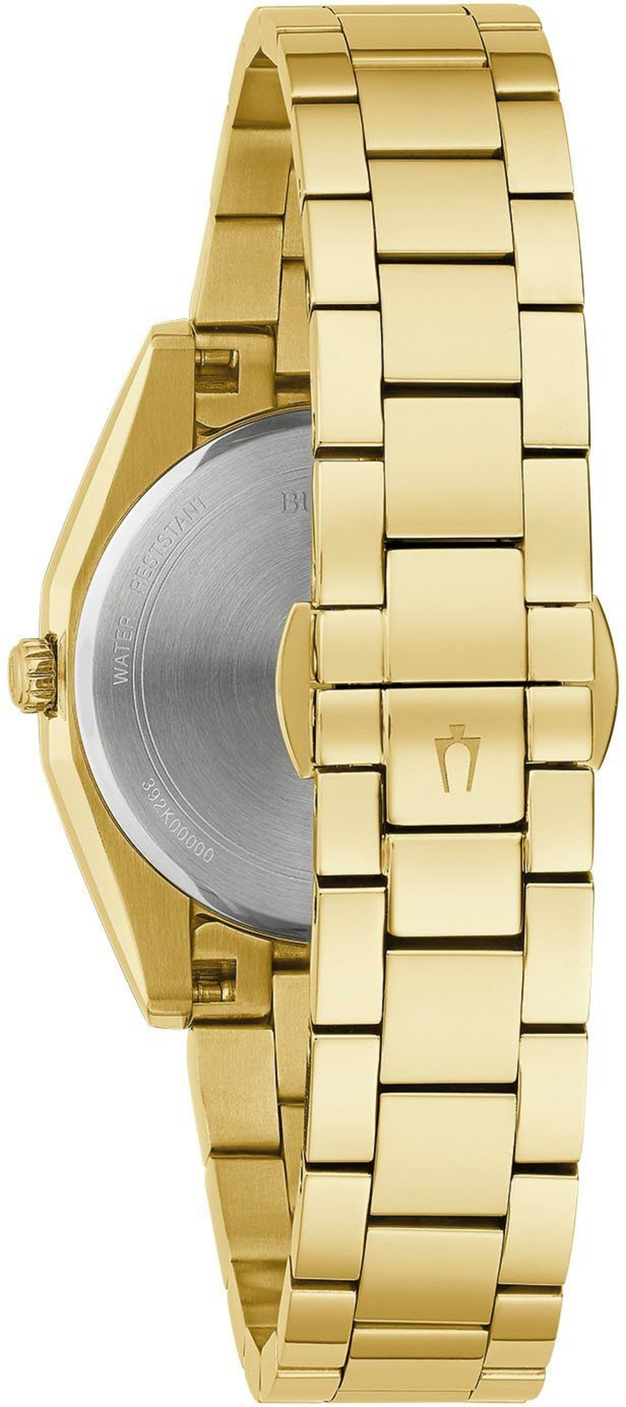 Goldene Uhr mit rechteckigem Armband und silbernem Zifferblatt, Nahaufnahme