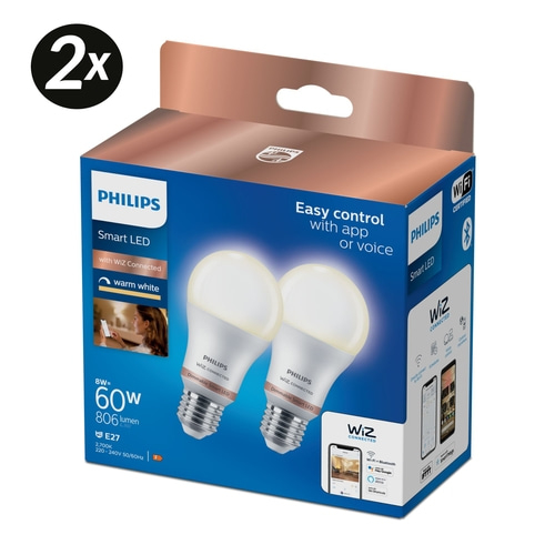 2x PHILIPS 2er Pack E27 LED-Leuchtmittel Smart Dimmbar Warmweißes Licht