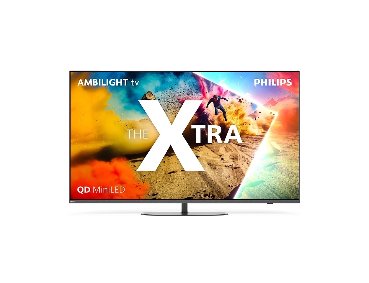 Philips Ambilight TV mit QD MiniLED-Technologie und dem Schriftzug "THE XTRA"