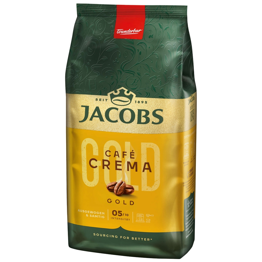 JACOBS Kaffeebohnen Expertenröstung Café Crema Gold ganze Bohnen geröstet 4x1 kg