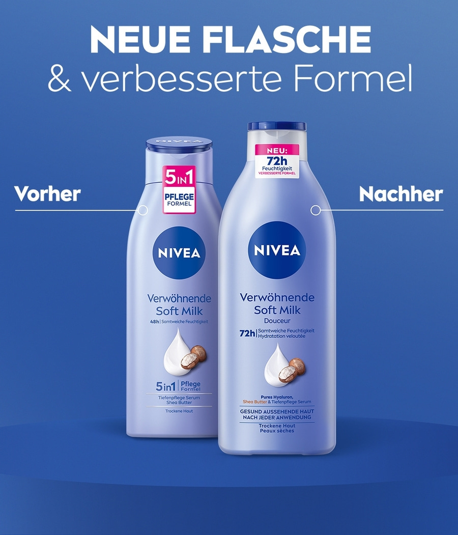 Nivea Soft Milk, vorher und nachher, mit verbesserter Formel