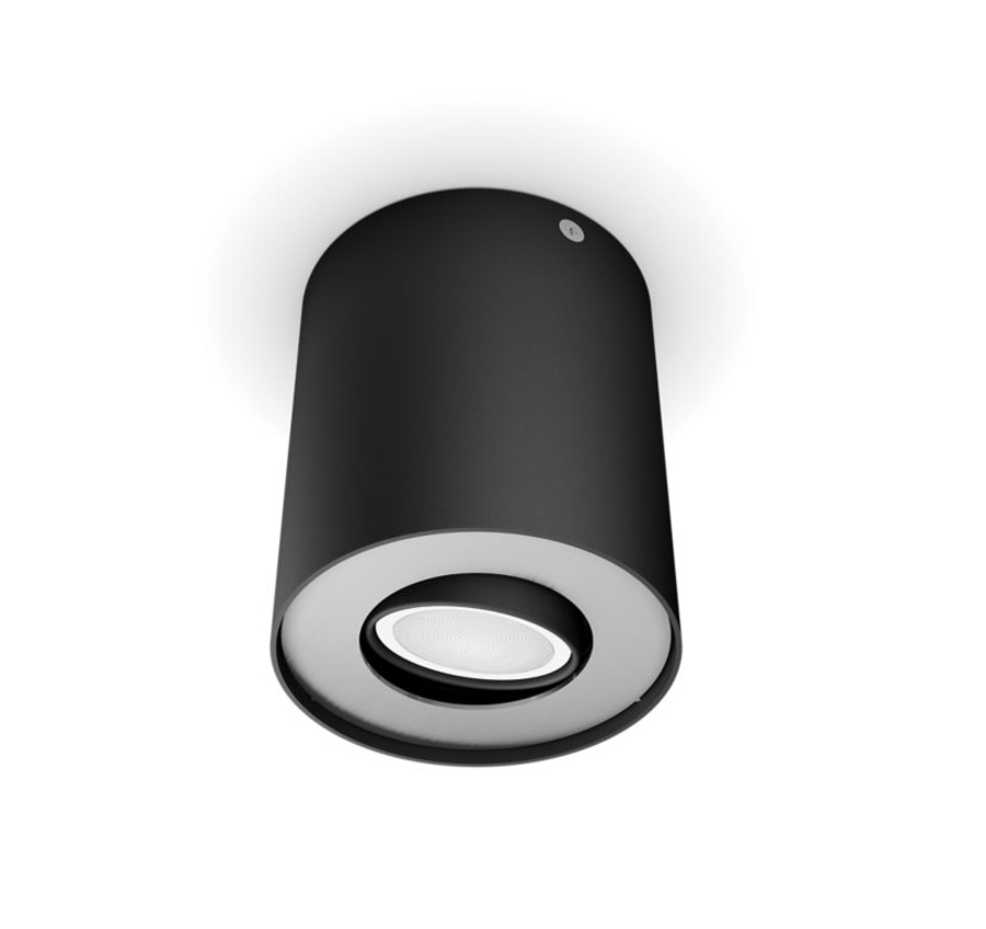 Schwarze Deckenleuchte mit weißem Licht, zylindrisch, modernes Design, isoliert
