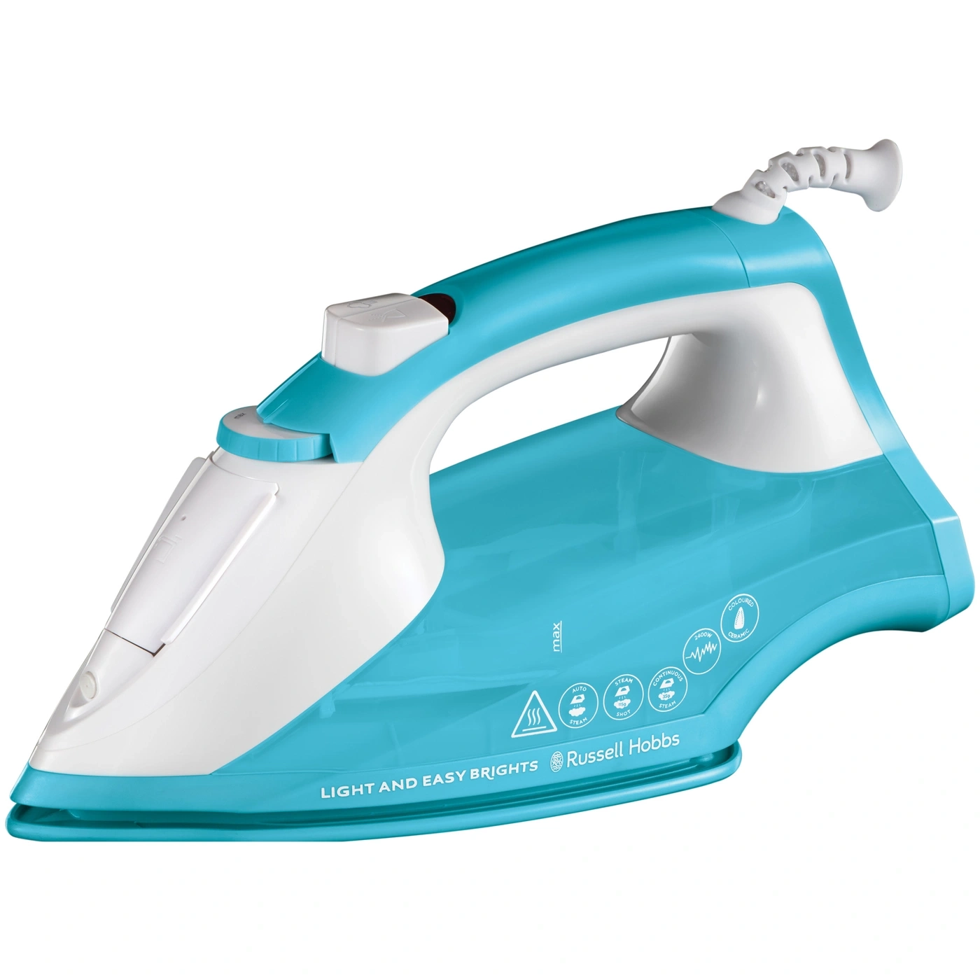 Blaues Bügeleisen von Russell Hobbs, LIGHT AND EASY BRIGHTS, 2400W, Dampfstoß, Keramiksohle
