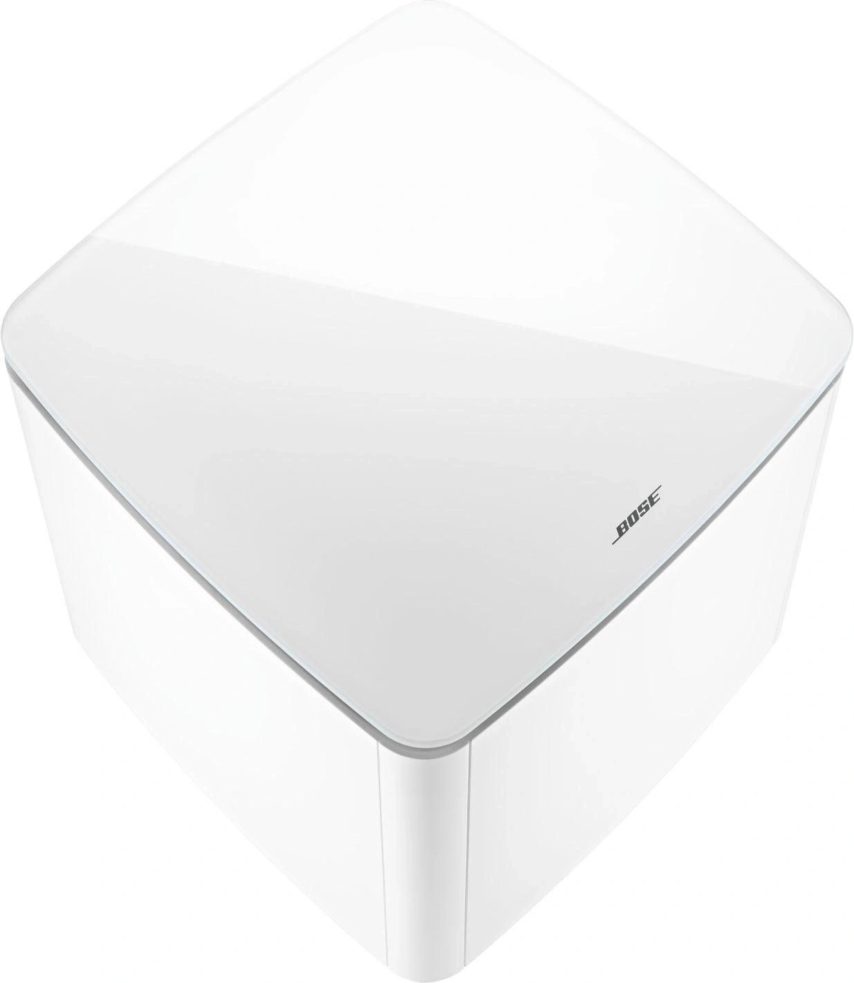 Weißes Bose-Produkt, quadratisch, mit abgerundeten Kanten und Bose-Logo.