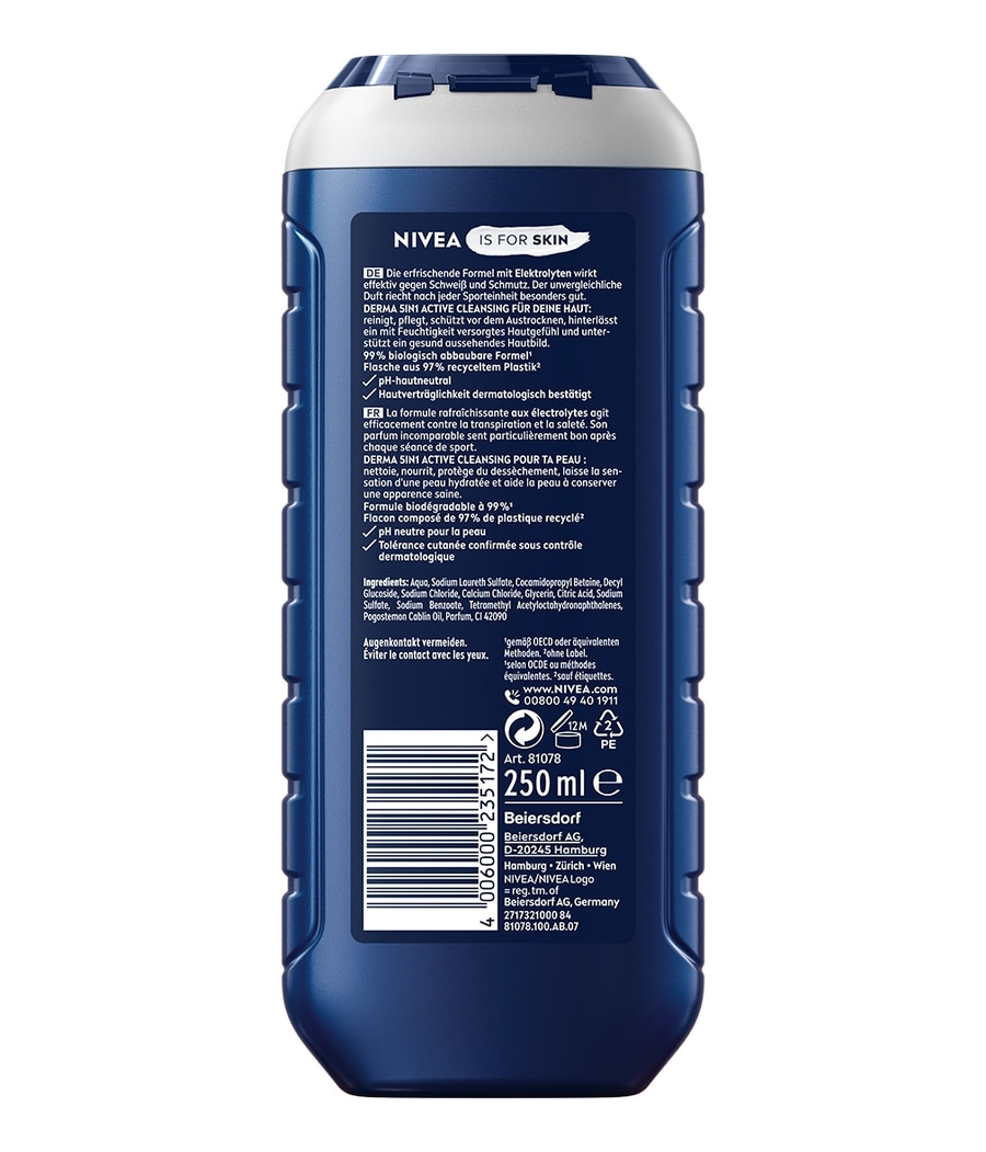 Nivea Duschgel mit Elektrolyten für erfrischende Reinigung.