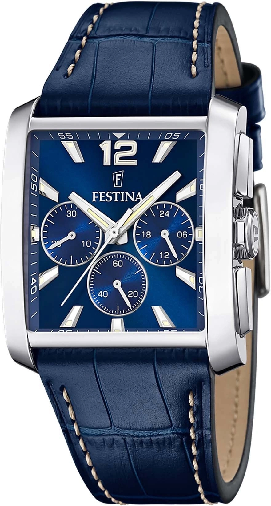 Blaues Festina Chronograph Herrenarmbanduhr mit silbernem Gehäuse