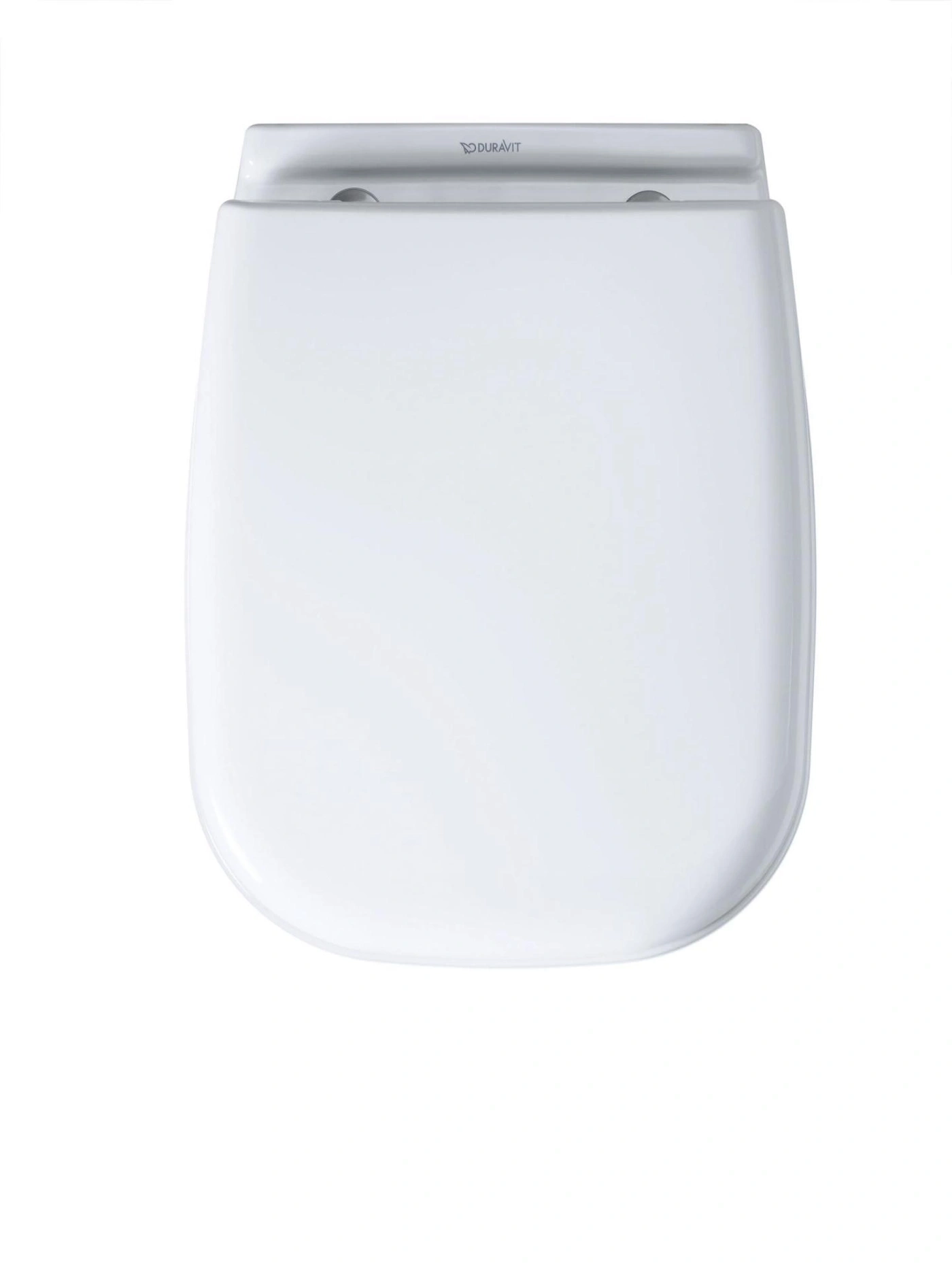 Ein weißer Toilettendeckel der Marke Duravit liegt auf weißem Grund.