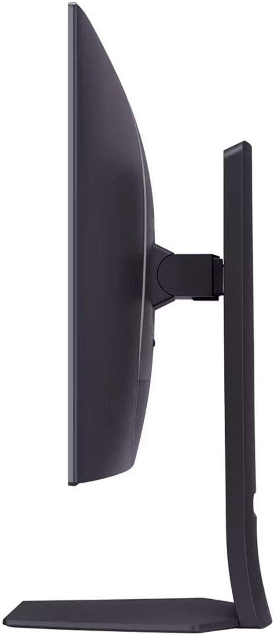 Seitenansicht eines schwarzen Monitors mit Standfuß und Halterung