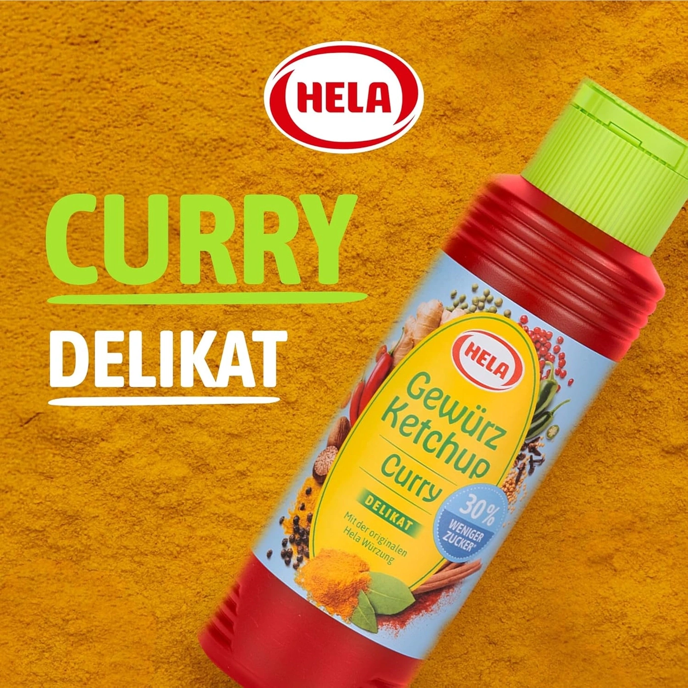 Hela Gewürzketchup Curry delikat mit 30% weniger Zucker