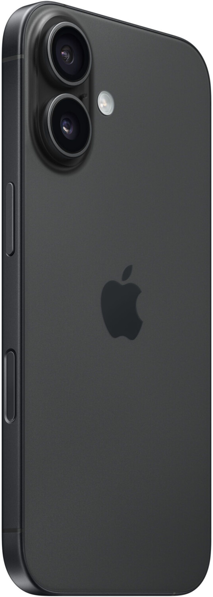 Schwarzes iPhone mit zwei Kameras und Apple-Logo auf der Rückseite. Modernes Smartphone.