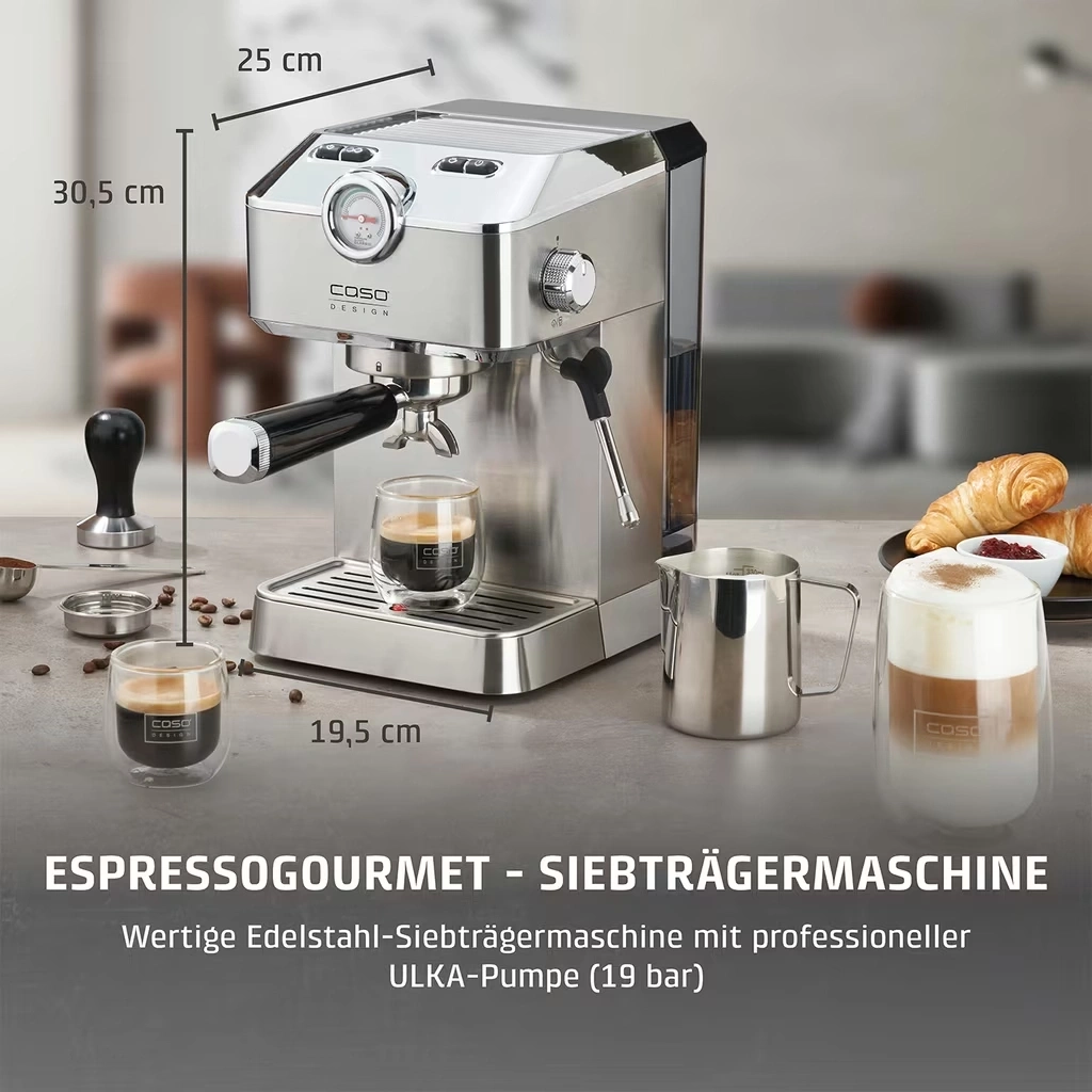 CASO Design Espresso Gourmet Siebträgermaschine 19 Bar Edelstahl Kaffee NEU