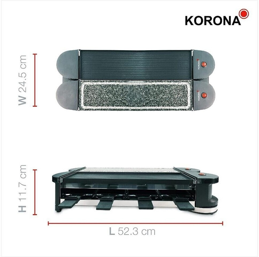 KORONA Klappbares Raclette 45071 8 Personen Grillplatte Pfännchen Spachtel NEU