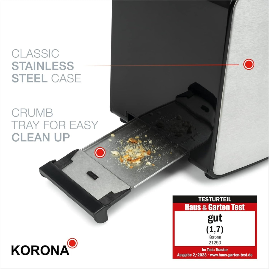KORONA Doppelschlitztoaster 21250 850W Brötchenaufsatz 6 Stufen Edelstahl NEU