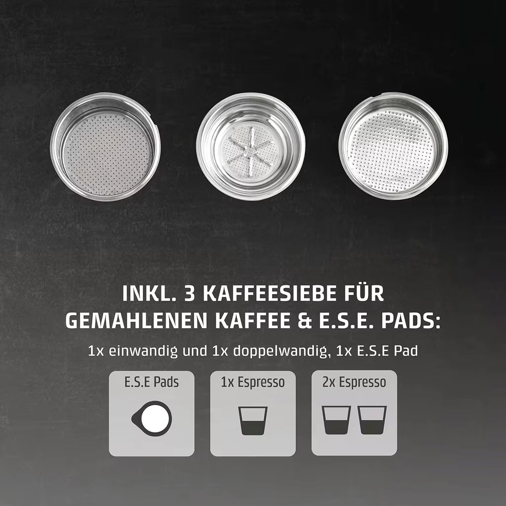 CASO Design Espresso Gourmet Siebträgermaschine 19 Bar Edelstahl Kaffee NEU